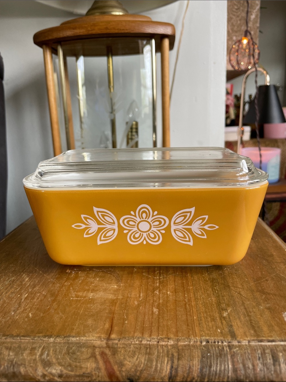 Pyrex Yellow Floral Glass Butter Dish